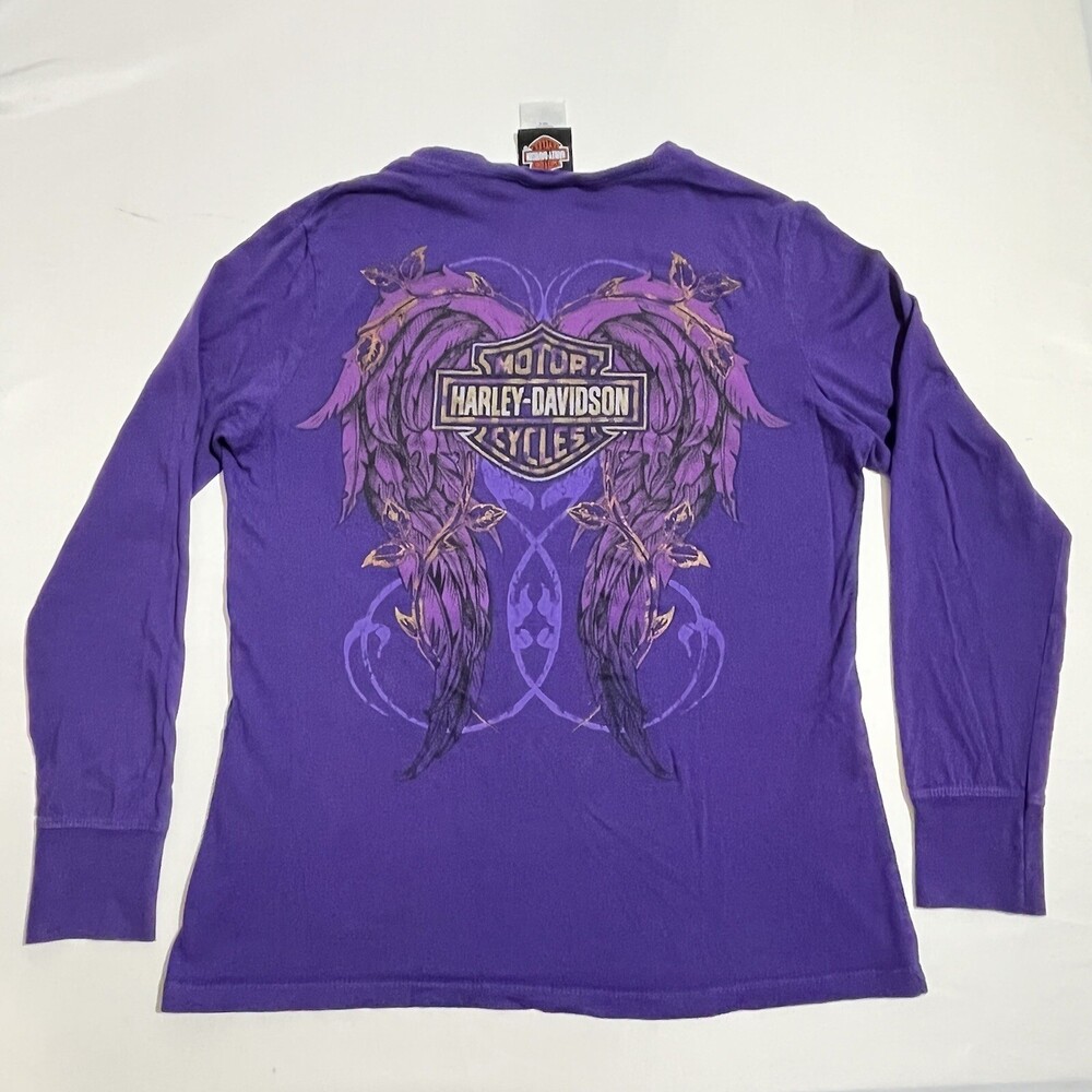 Vintage Harley Davidson Shirt Women Long Sleeve Tampa Wings Biker Thermal Purple